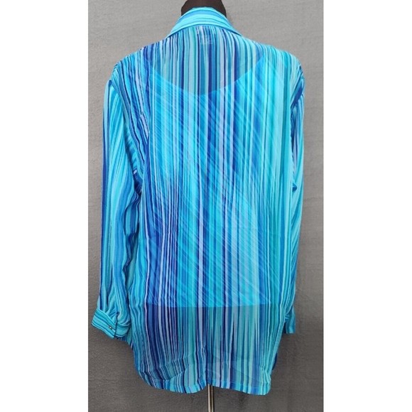 2 pc Virgo Petite Womens‎ 6P Sheer Blouse Long Sleeves Turquoise Shell Buttons - Picture 4 of 16